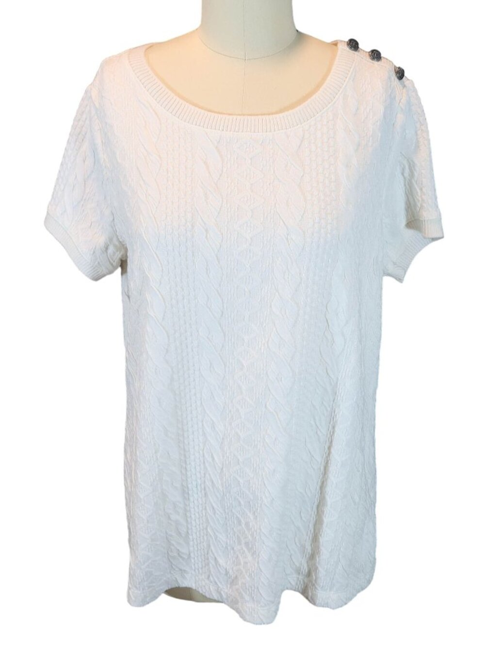 LANDS END Cable Knit  Top Size M Nautical Anchor Button Preppy Coastal Grandma